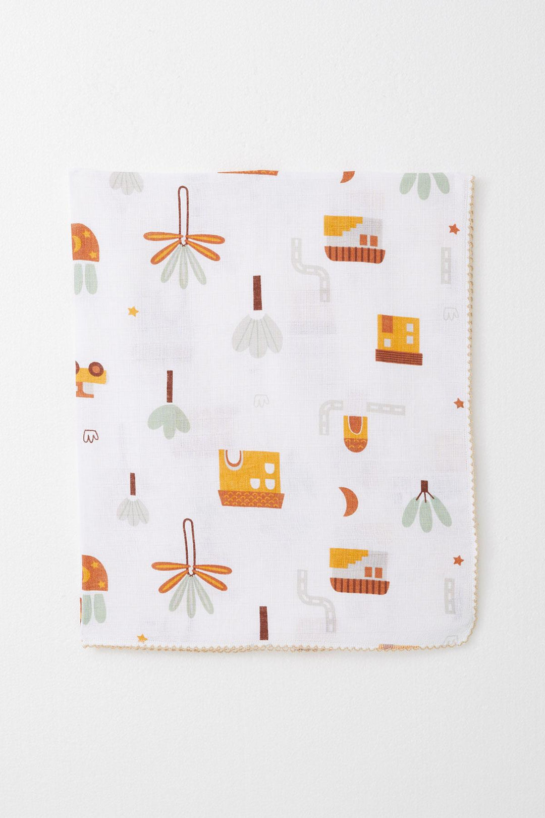 BRE Breeze Newborn Baby Muslin Blanket Street Themed Tree Pattern Ecru - Mildura