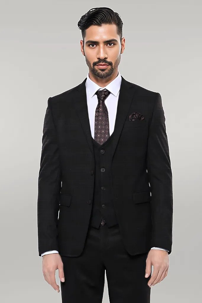 WSS Brown Plaid Men's Winter 3 Piece Suit  - Singen