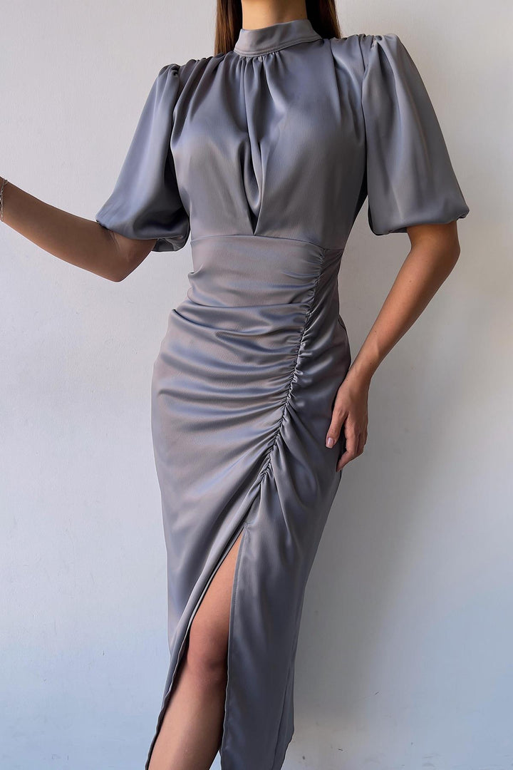 ELS Ruffled Satin Dress - Gray - Stoke-on-Trent