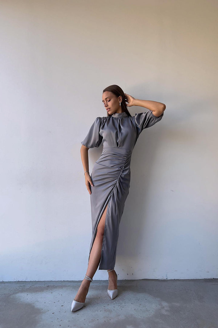 ELS Ruffled Satin Dress - Gray - Stoke-on-Trent