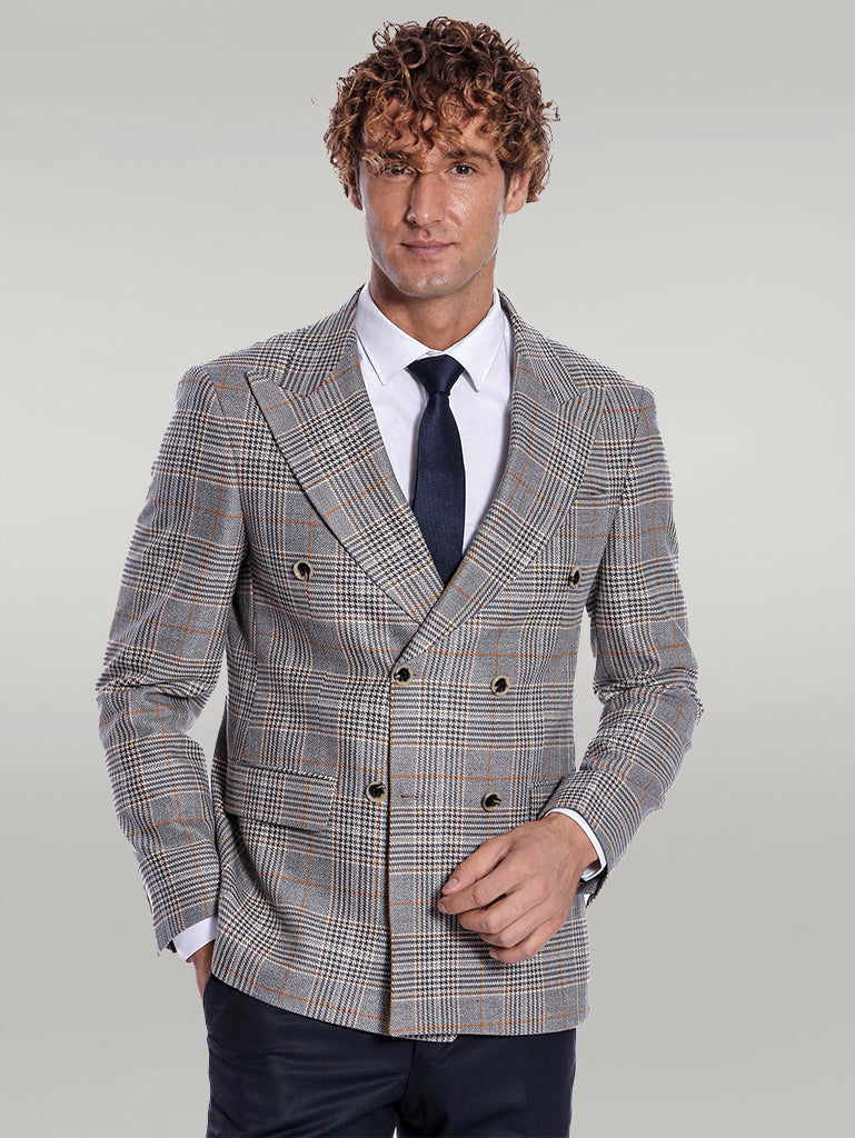 WSS Double Breasted Checked Anthracite Men Blazer  - Singen