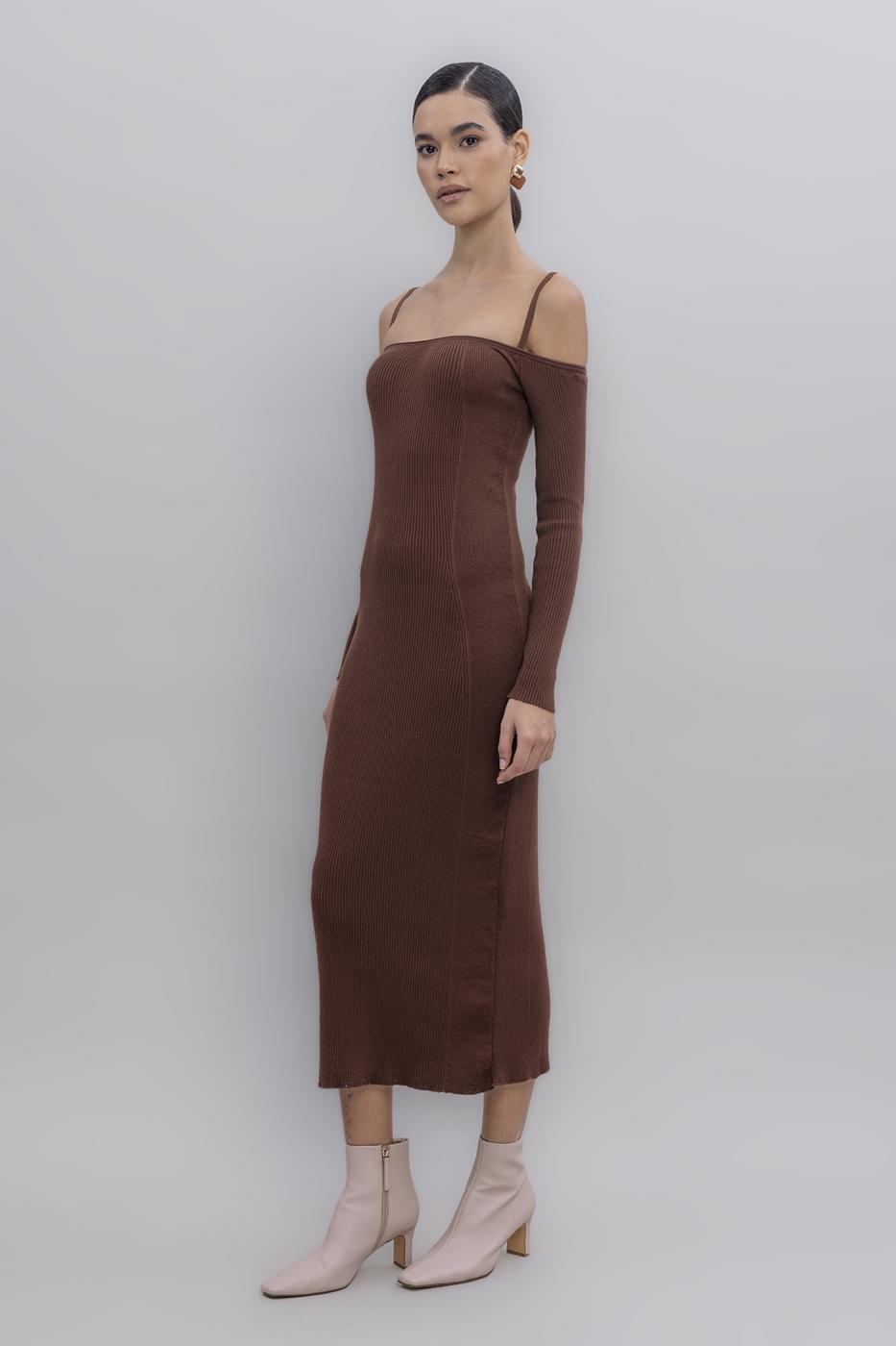 BSL Women Carmen Neck Strap Detailled Midi Knit Dress - Cambridge