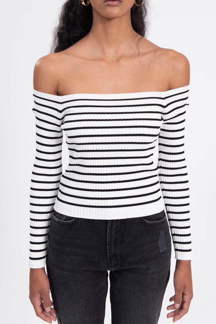 BSL Women Carmen collar stripped crop top - Fermo