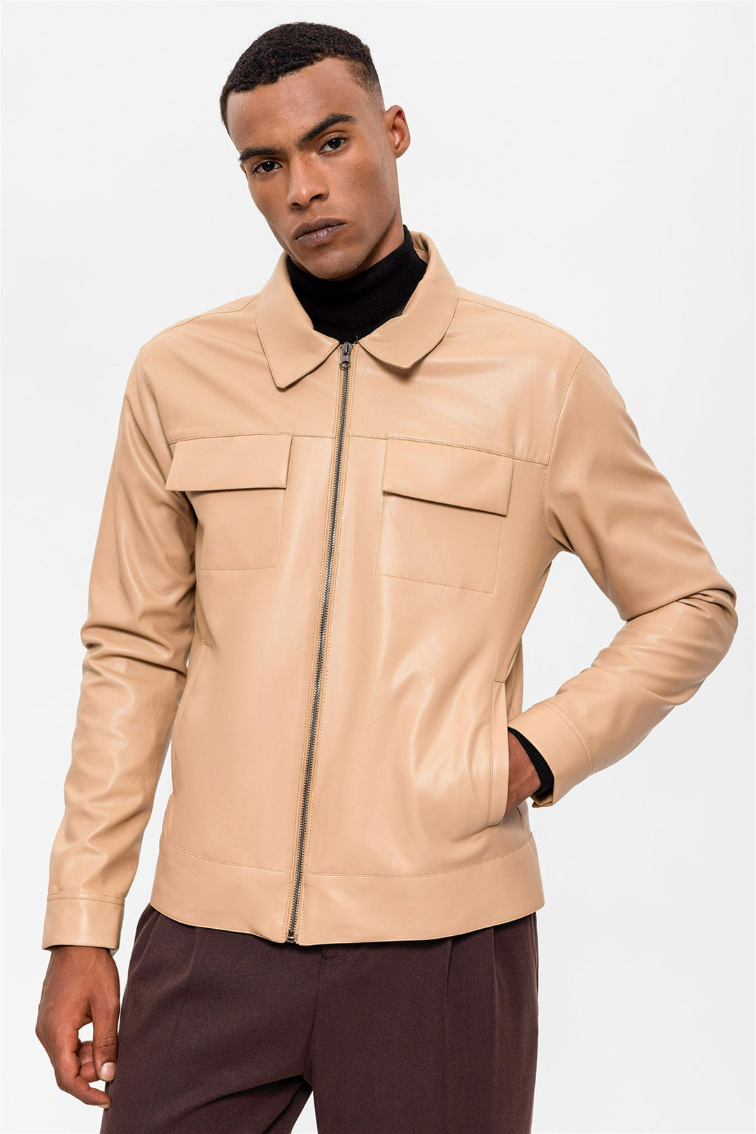 ANT Men's Leather Jacket with Pocket Detail - Alpharetta