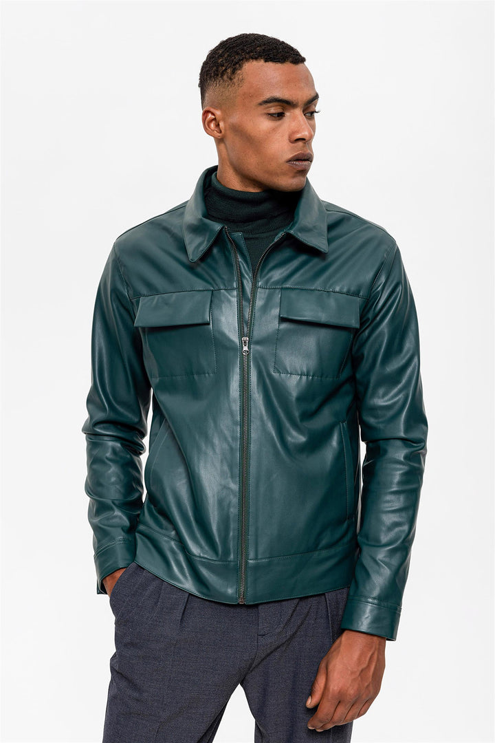 ANT Men's Leather Jacket with Pocket Detail - Victoriaville