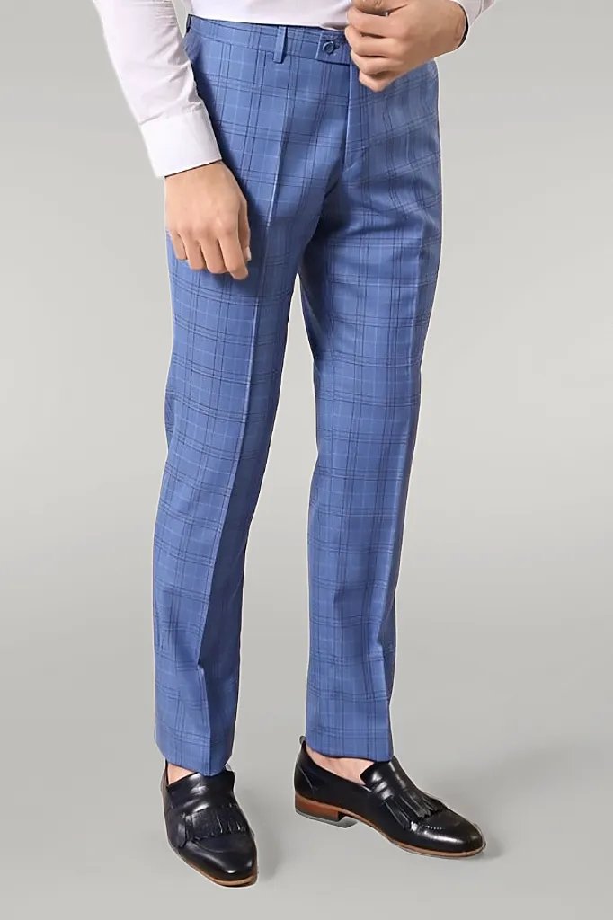 WSS Checked Light Blue Men Suit  - Singen