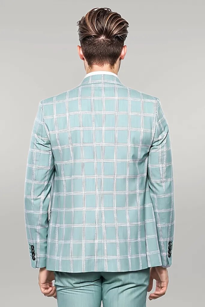 WSS Checked Light Green Vested Suit  - Singen