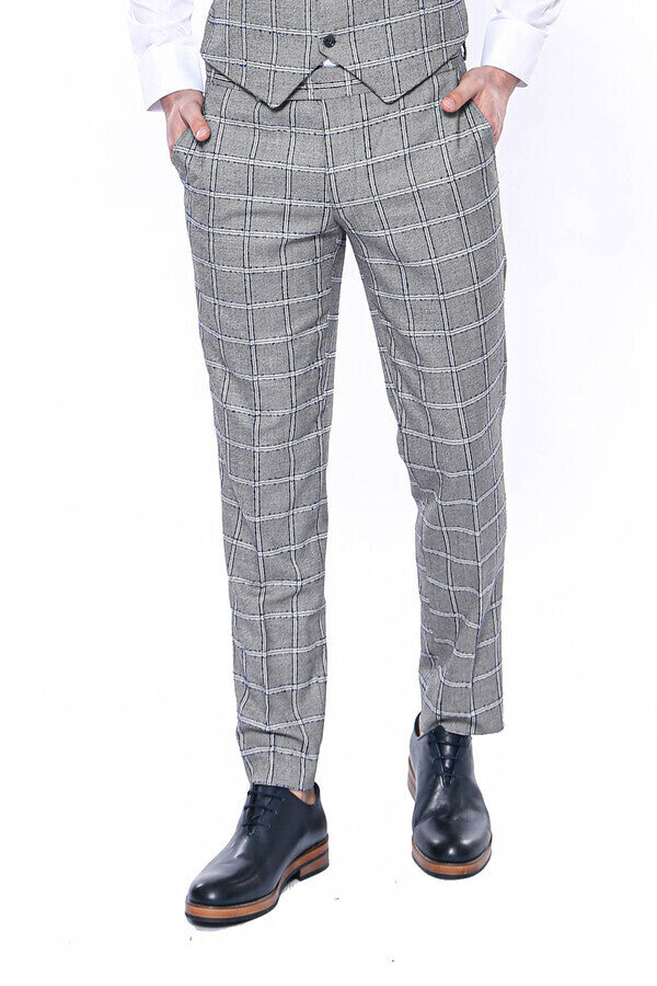 WSS Checked Light Grey Men Pants  - Singen