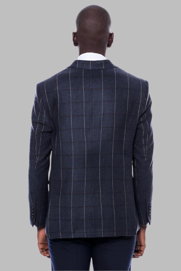 WSS Checked Navy Blue Slim-Fit Blazer  - Singen