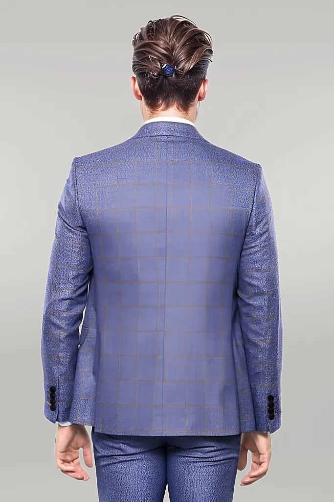 WSS Checked Blue Men's Suit  - Singen