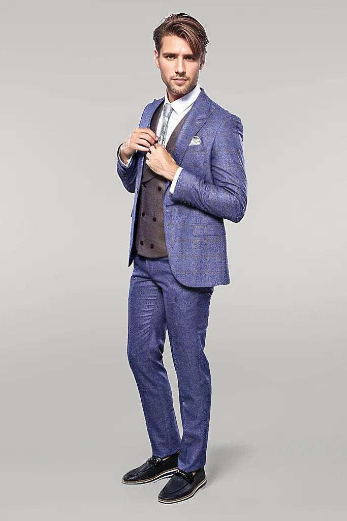 WSS Checked Blue Men's Suit  - Singen