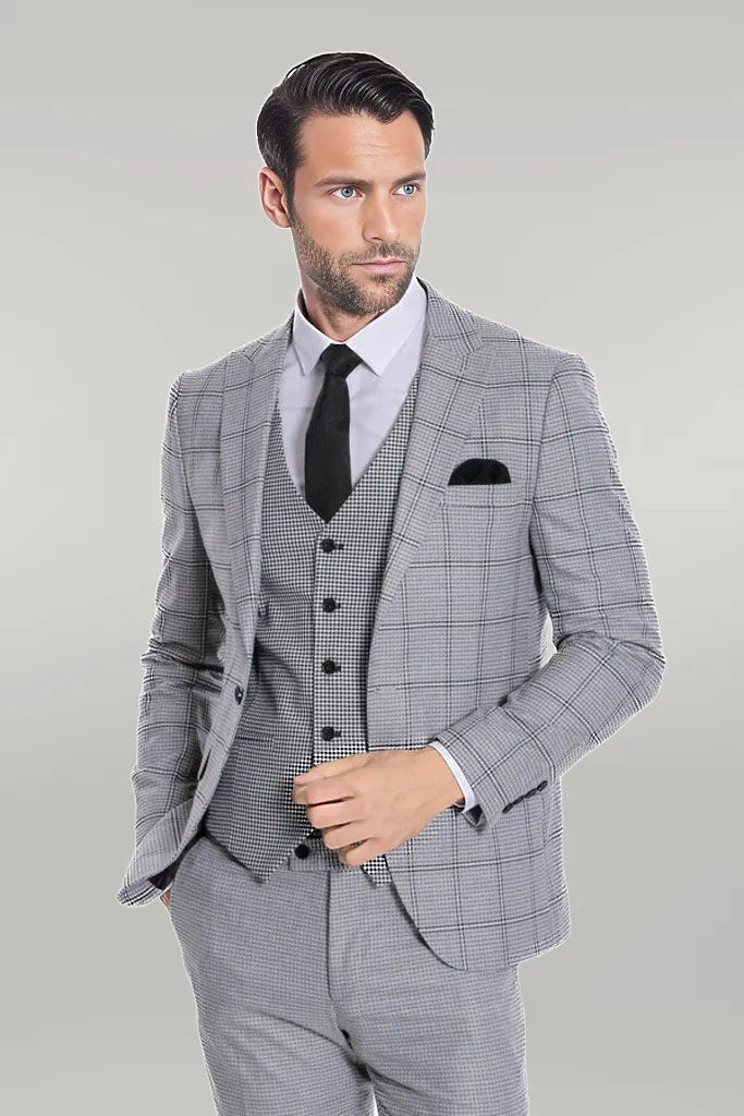 WSS Checked Patterned Slim Fit Grey Men Suit  - Singen