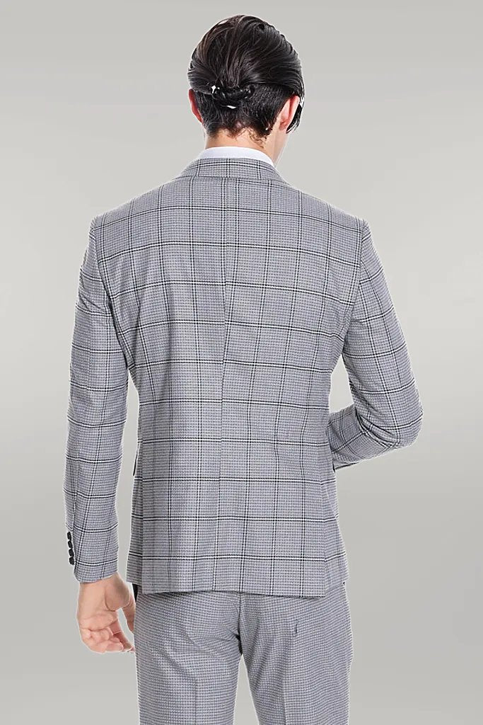 WSS Checked Patterned Slim Fit Grey Men Suit  - Singen