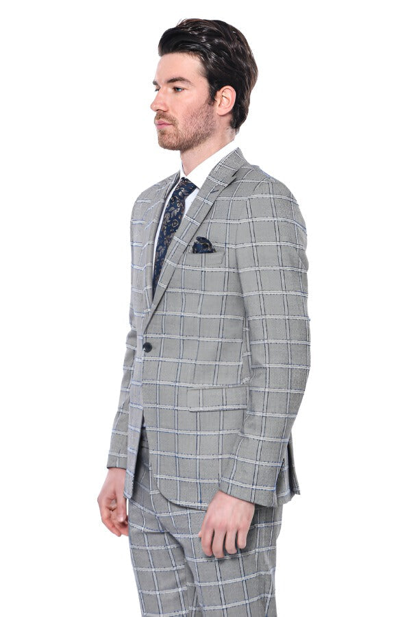 WSS Checked Slim-Fit Grey Men Blazer  - Singen