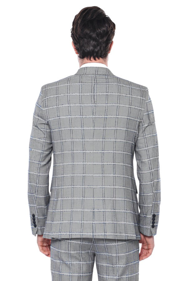 WSS Checked Slim-Fit Grey Men Blazer  - Singen