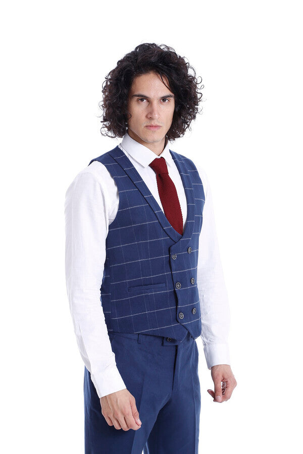 WSS Checked Vest Plain Pants Men Set  - Singen