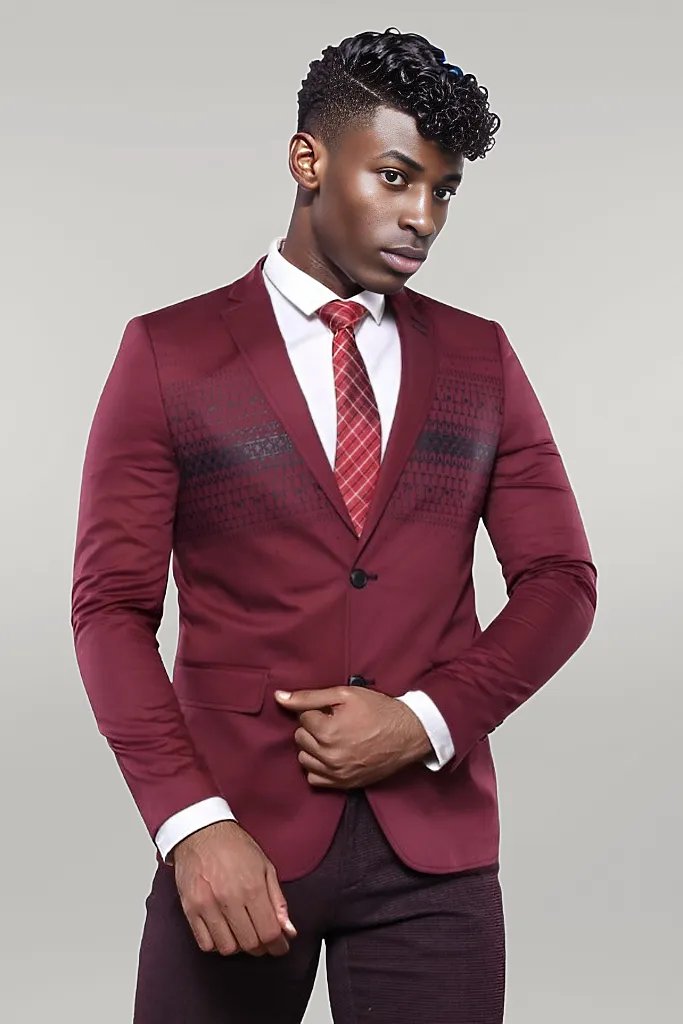 WSS Chest Modeled Slim Fit Burgundy Jacket  - Singen