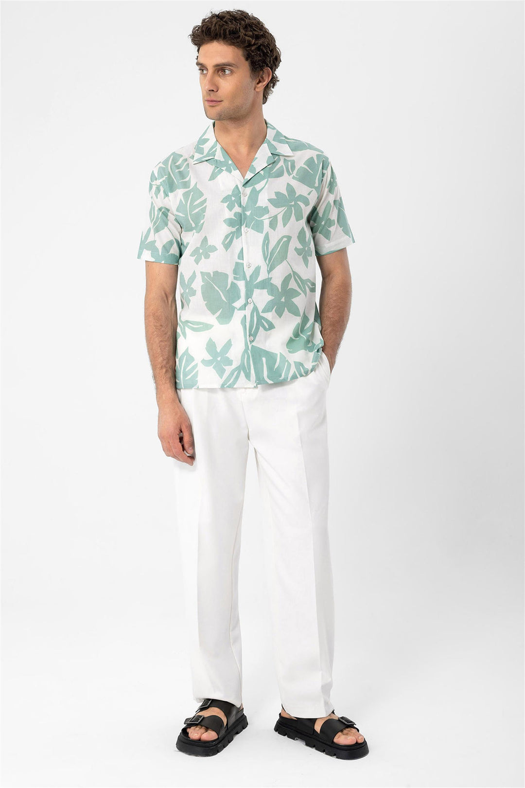 ANT Floral Patterned Top Collar Men's Shirt - Troy