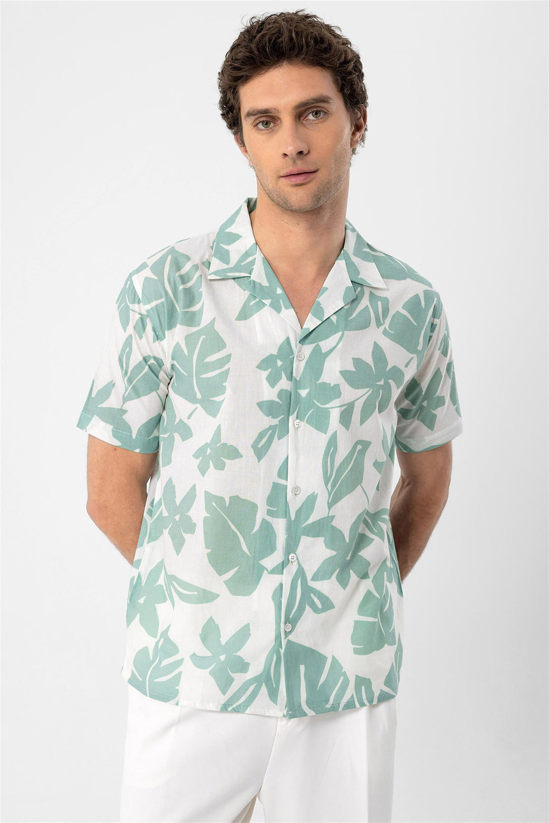 ANT Floral Patterned Top Collar Men's Shirt - Troy