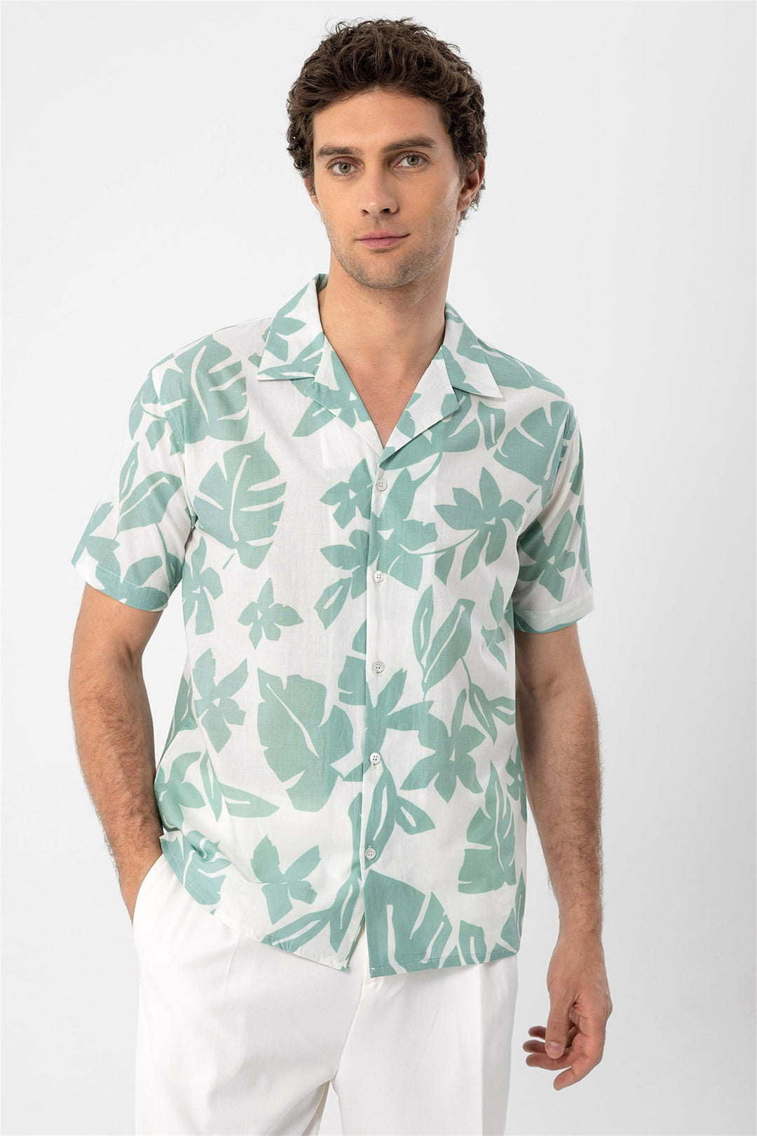 ANT Floral Patterned Top Collar Men's Shirt - Troy