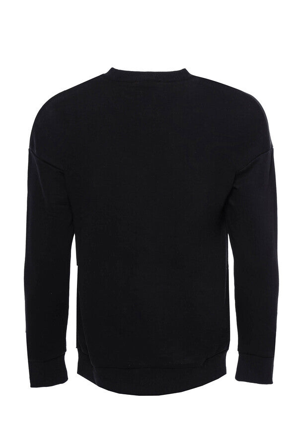 WSS Circle Neck Black Front Printed Sweatshirt  - Singen