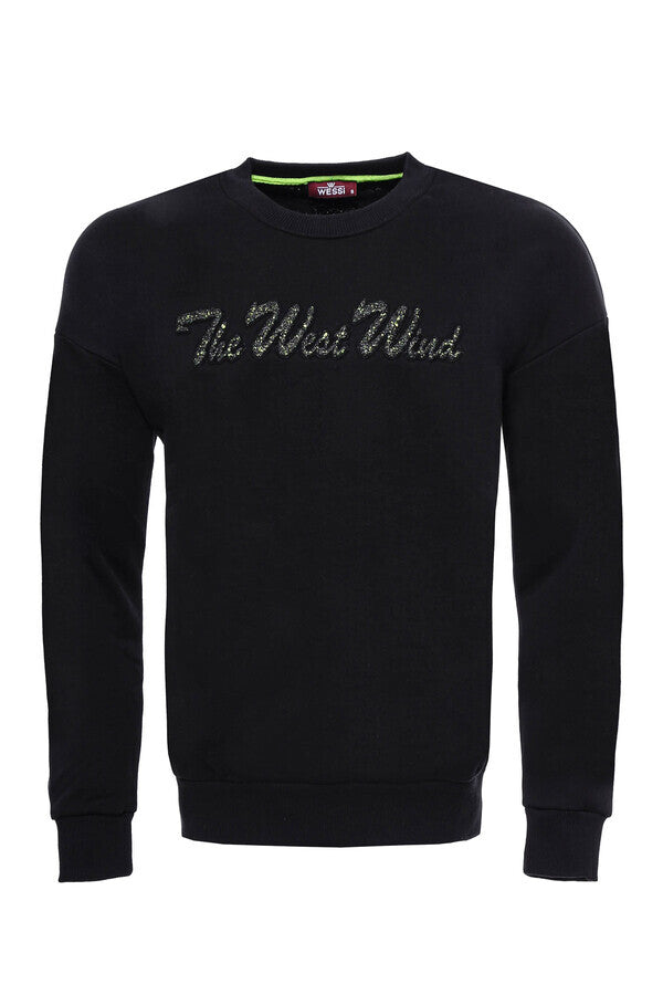 WSS Circle Neck Black Front Printed Sweatshirt  - Singen