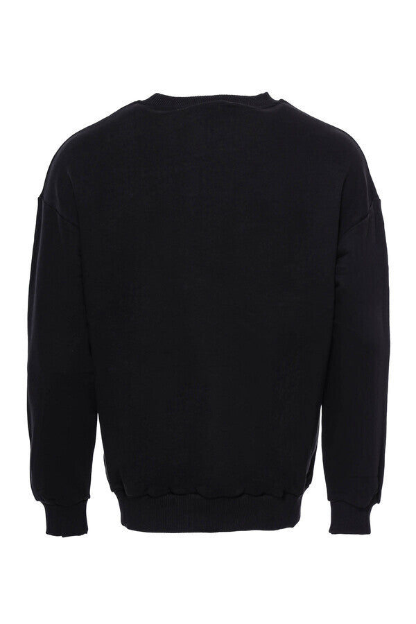 WSS Circle Neck Front Printed Men's Black Sweatshirt  - Singen