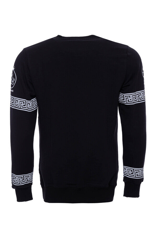 WSS Circle Neck White Printed Over Black Sweatshirt   - Singen