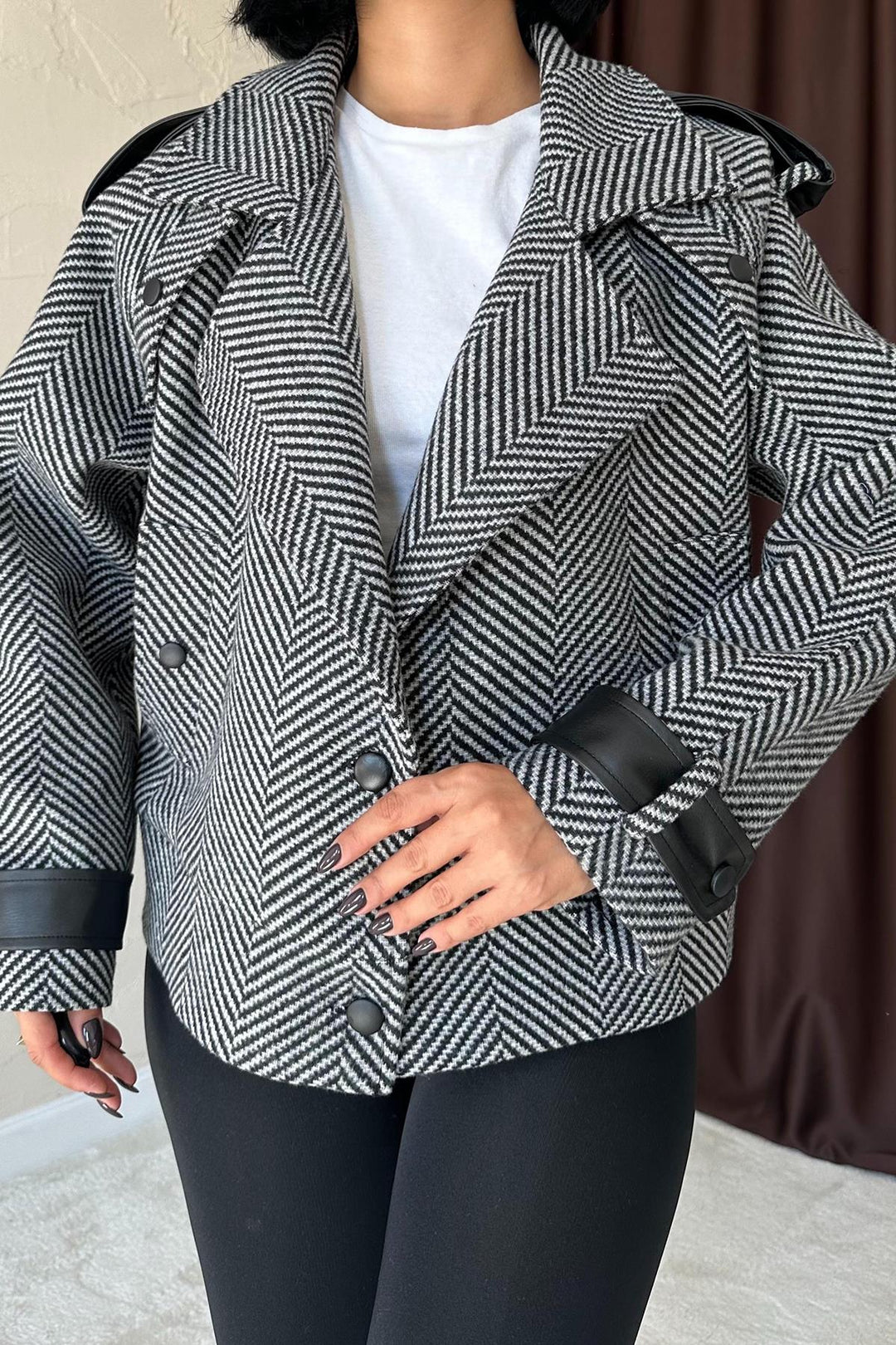 ELS Striped Leather Trim Jacket - Gray - Coatbridge