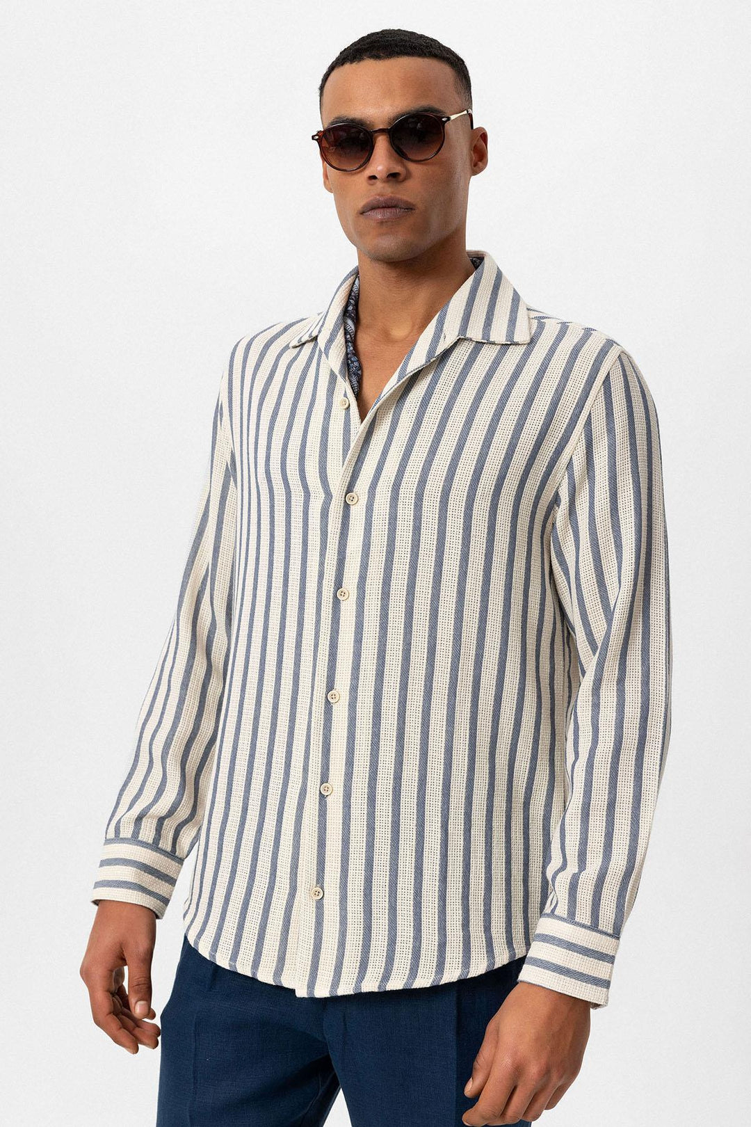 ANT Striped Knitted Long Sleeve Men's Shirt - Cherry Hill