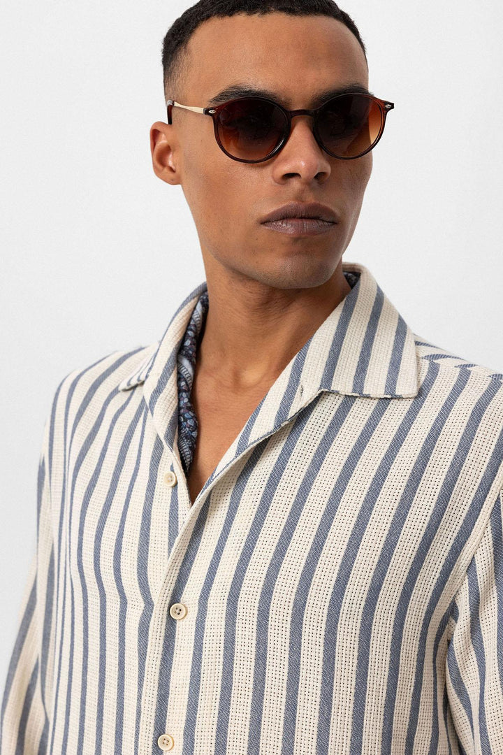 ANT Striped Knitted Long Sleeve Men's Shirt - Cherry Hill