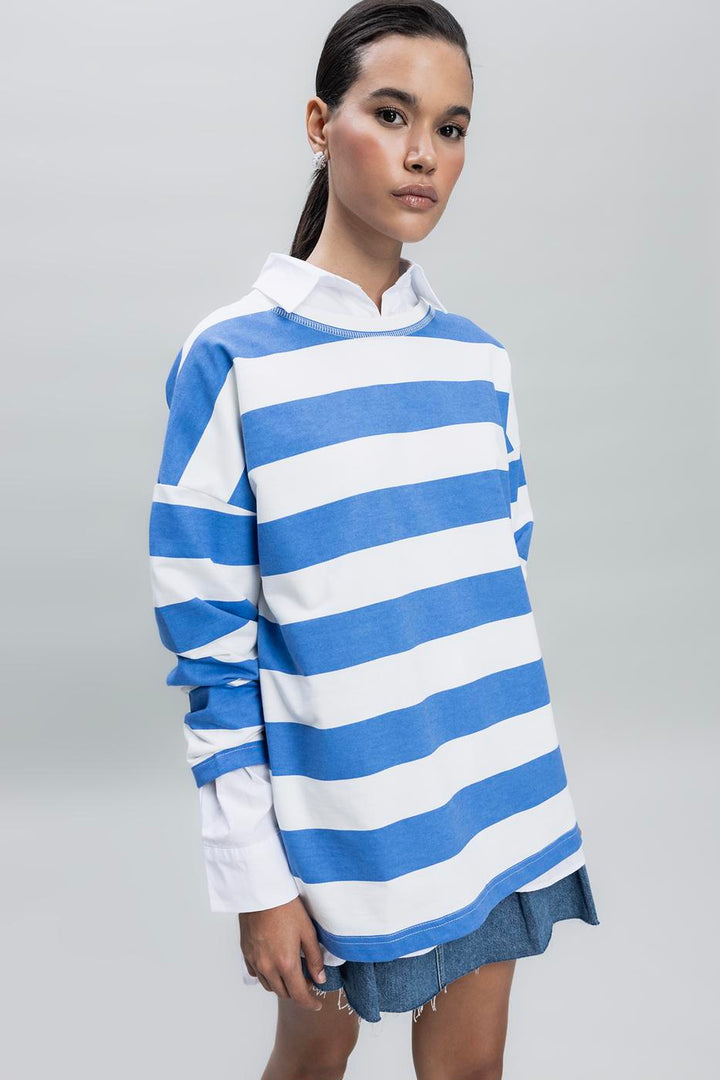 BSL Women Striped Oversize Basic Sweatshirt - Woodbury