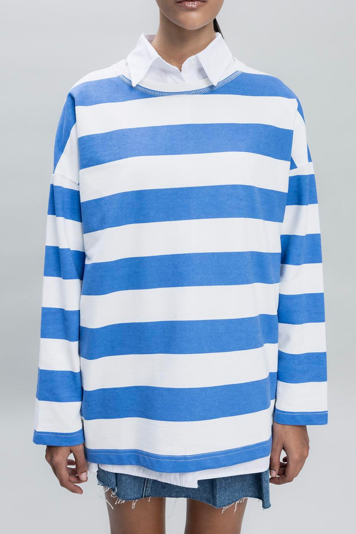 BSL Women Striped Oversize Basic Sweatshirt - Woodbury