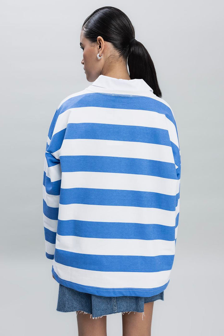 BSL Women Striped Oversize Basic Sweatshirt - Woodbury