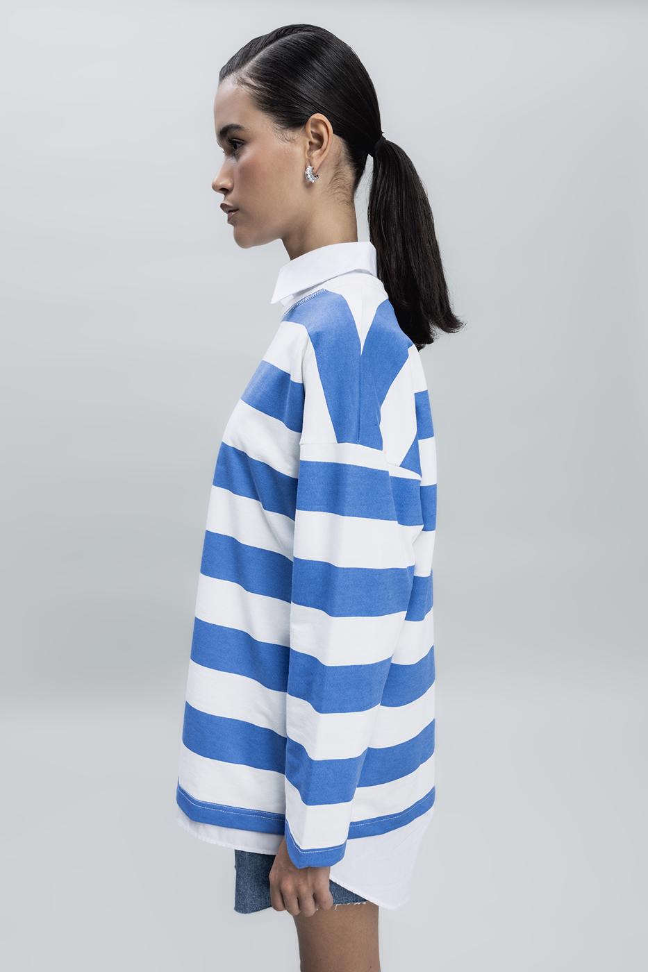 BSL Women Striped Oversize Basic Sweatshirt - Woodbury