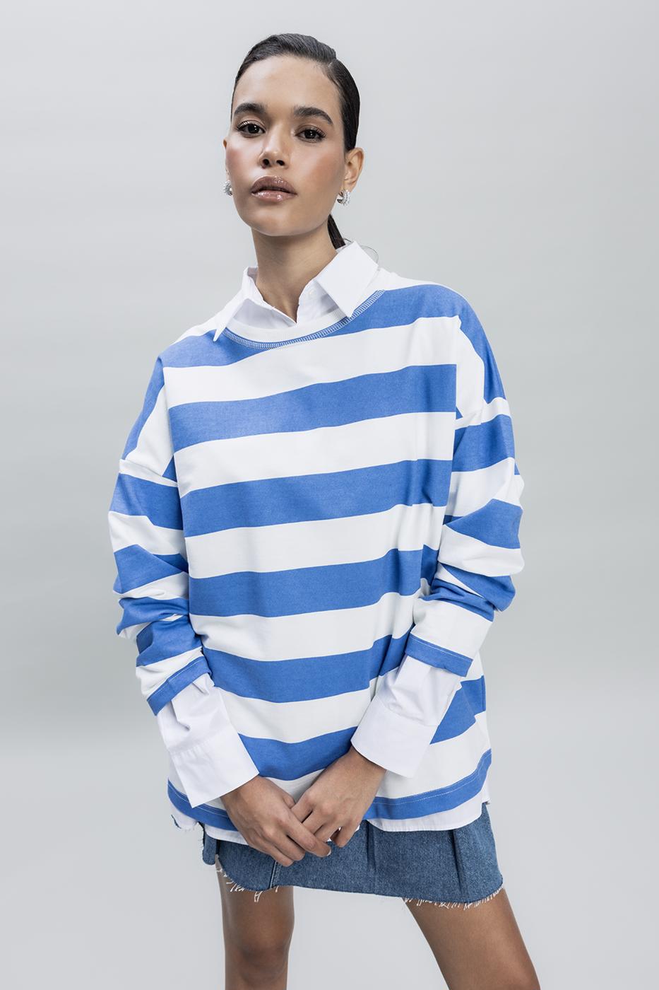 BSL Women Striped Oversize Basic Sweatshirt - Woodbury