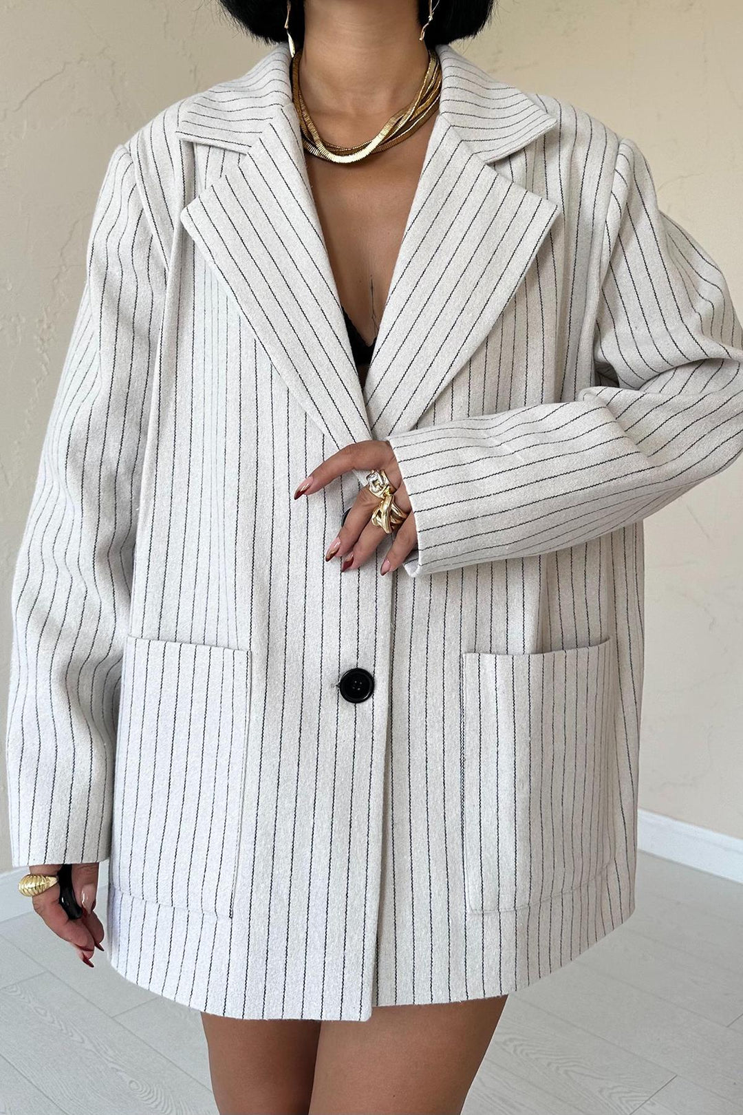 ELS Striped Oversized Jacket - Beige - Breda