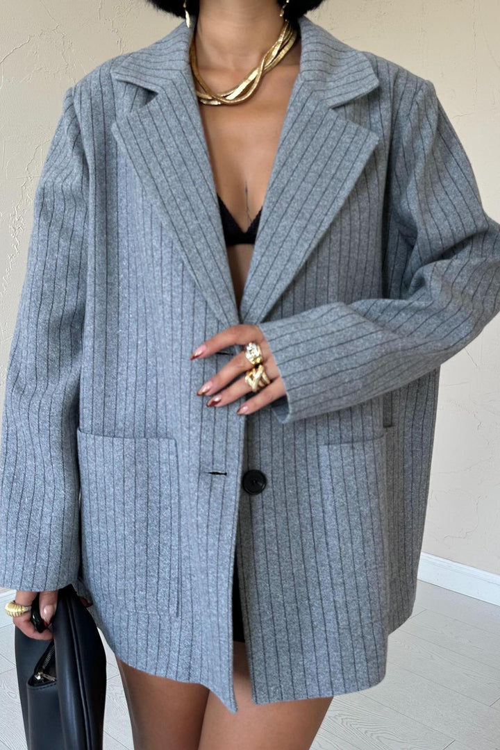 ELS Striped Oversized Jacket - Gray - Streatham