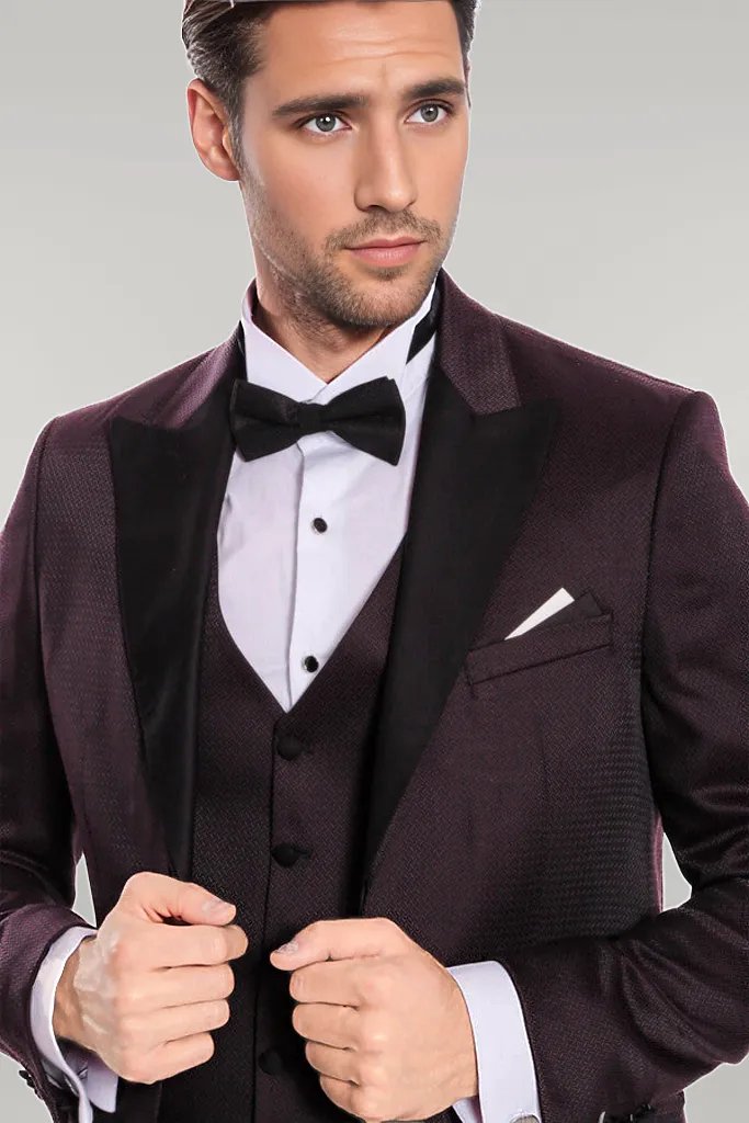 WSS Claret Red and Black Tuxedo for Men  - Singen