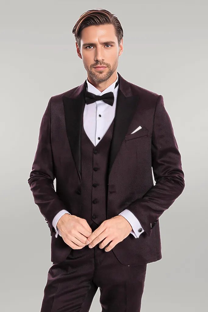 WSS Claret Red and Black Tuxedo for Men  - Singen