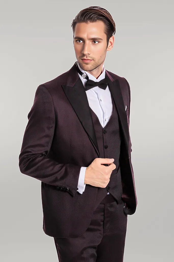 WSS Claret Red and Black Tuxedo for Men  - Singen