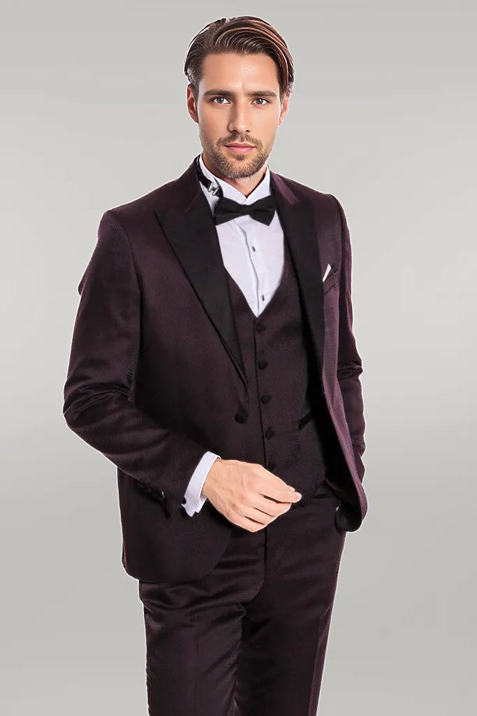 WSS Claret Red and Black Tuxedo for Men  - Singen