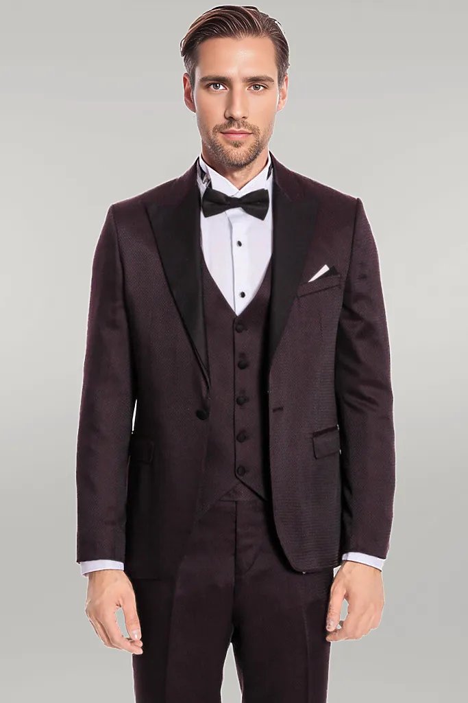 WSS Claret Red and Black Tuxedo for Men  - Singen