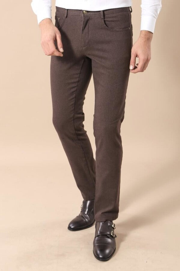 WSS Cotton Slim Fit Brown Men Pants  - Singen