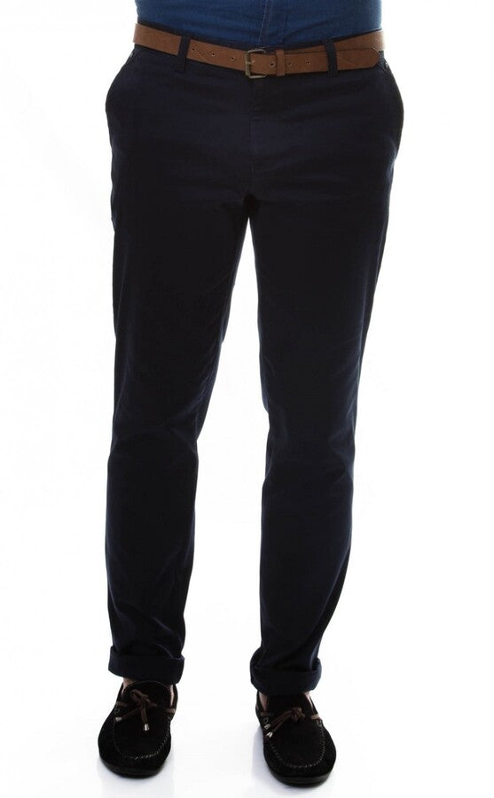 WSS Cotton Slim Fit Washed Fabric Navy Blue Men Pants  - Singen