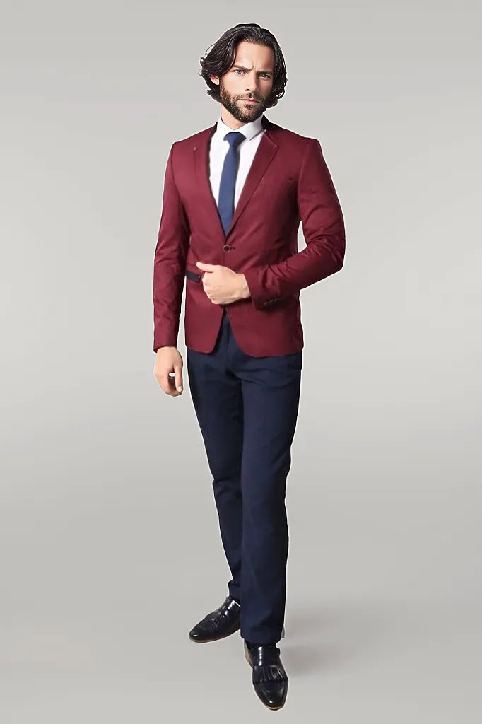 WSS Crew Neck Burgundy Men Blazer - Singen