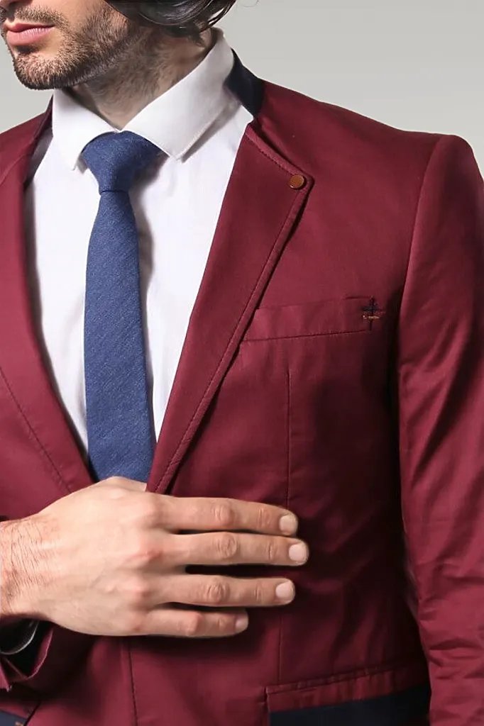 WSS Crew Neck Burgundy Men Blazer - Singen