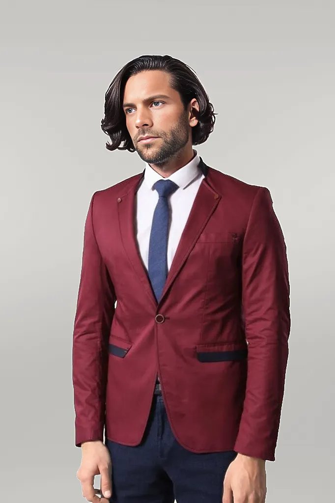 WSS Crew Neck Burgundy Men Blazer - Singen