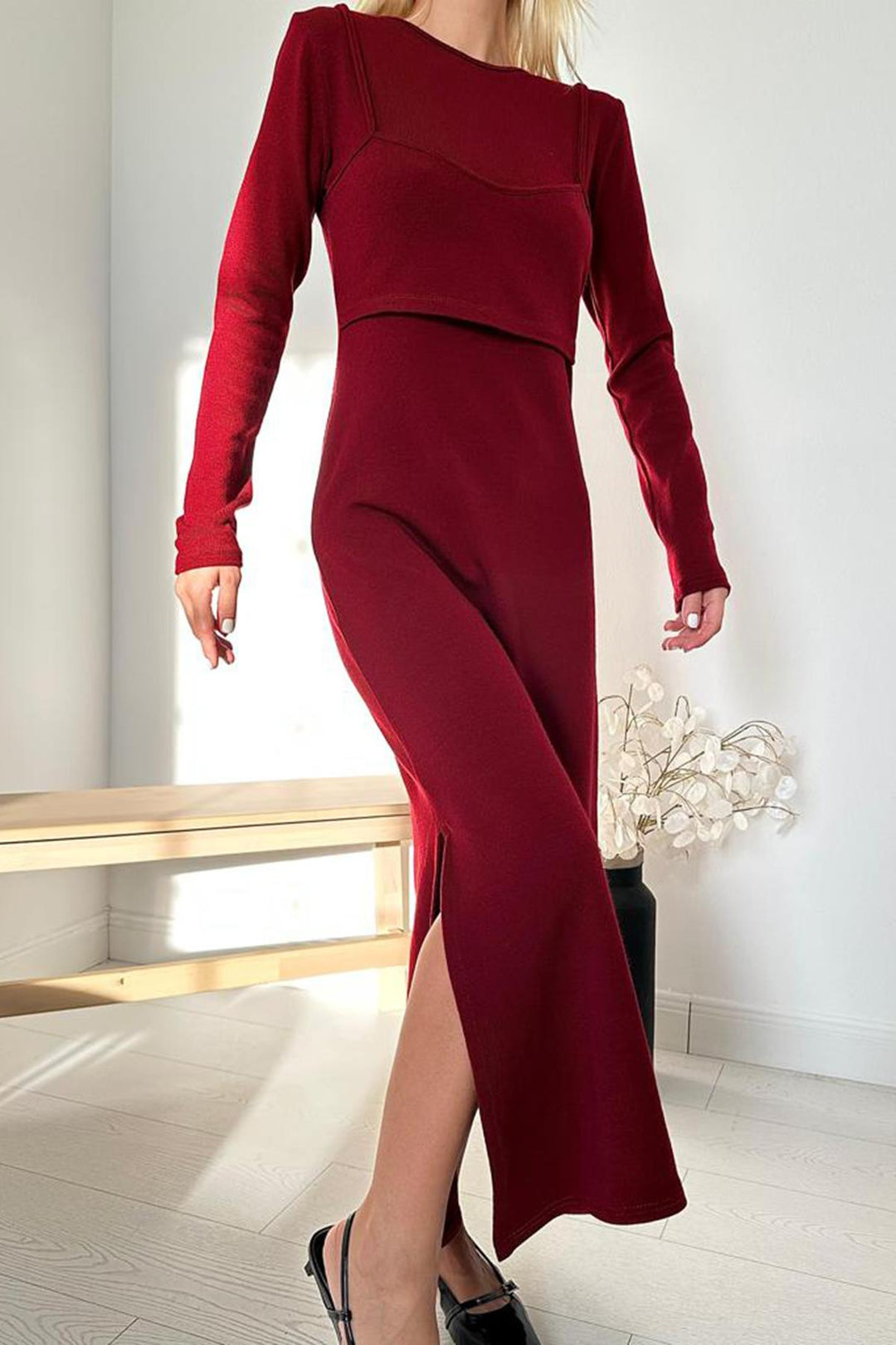 ELS Crop Acrylic Dress - Burgundy - Zwijndrecht