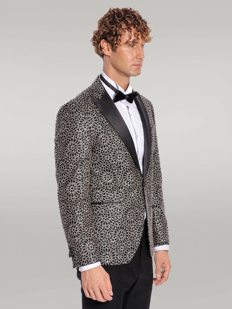 WSS Flower Embroidered Pattern Black Men Prom Blazer  - Singen